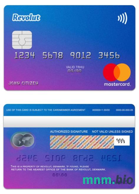 Denmark Revolut bank standart przykład karty mastercard w formacie PSD